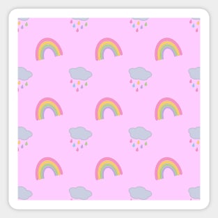 Rainbow and Rain Clouds Pattern in Pink Sticker